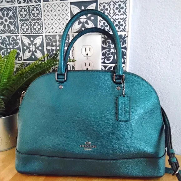 RARE EUC COACH SATCHEL TEAL LEATHER - Picture 1 of 4